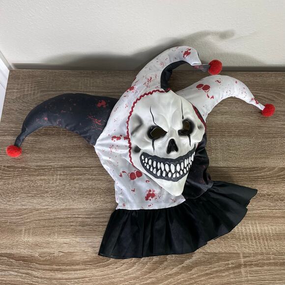 Adult Evil Jester Skull Mask Carnival OSFA Bloody Joker Halloween Costume Prop - Picture 3 of 10